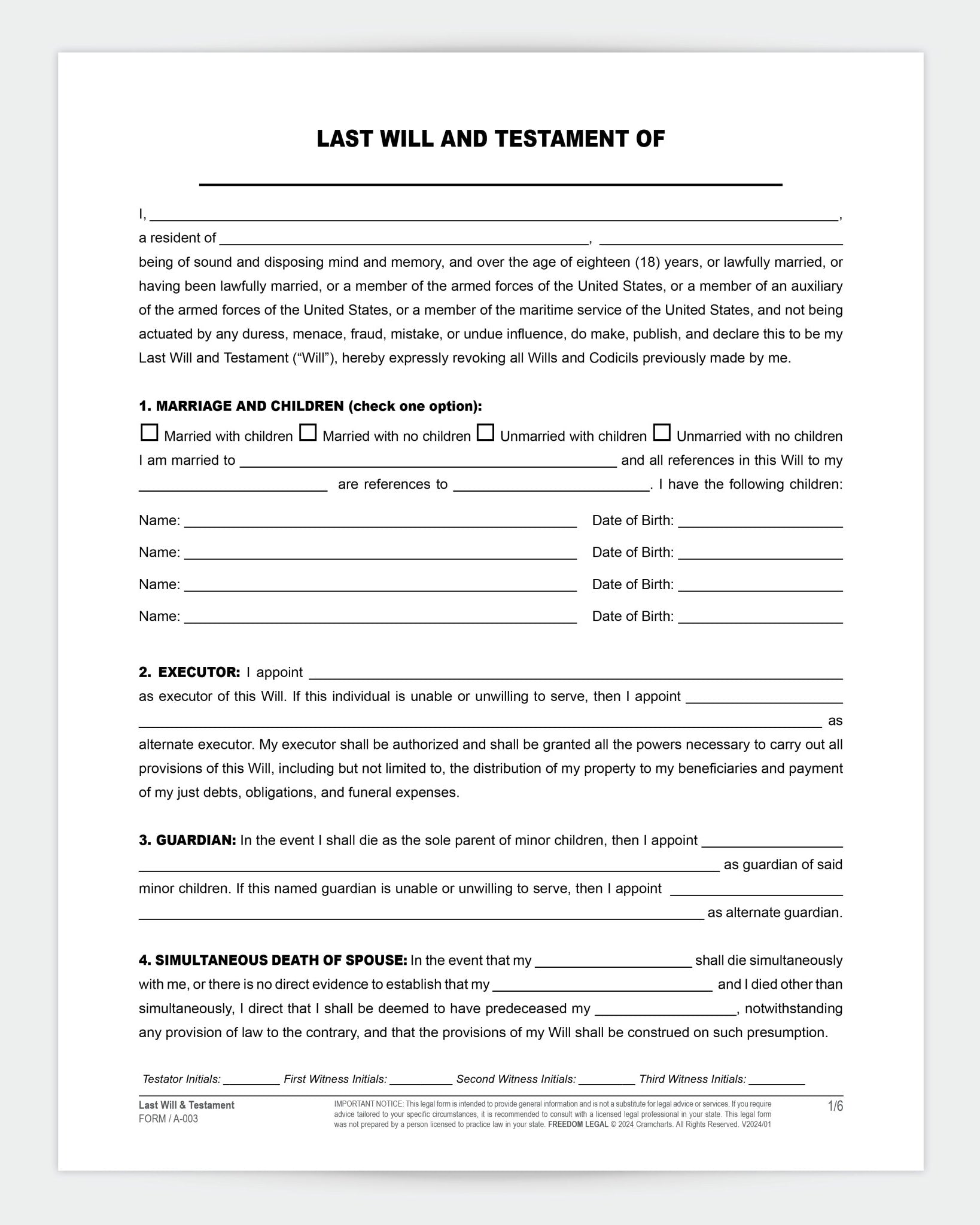 Last Will & Testament - Cramcharts.com